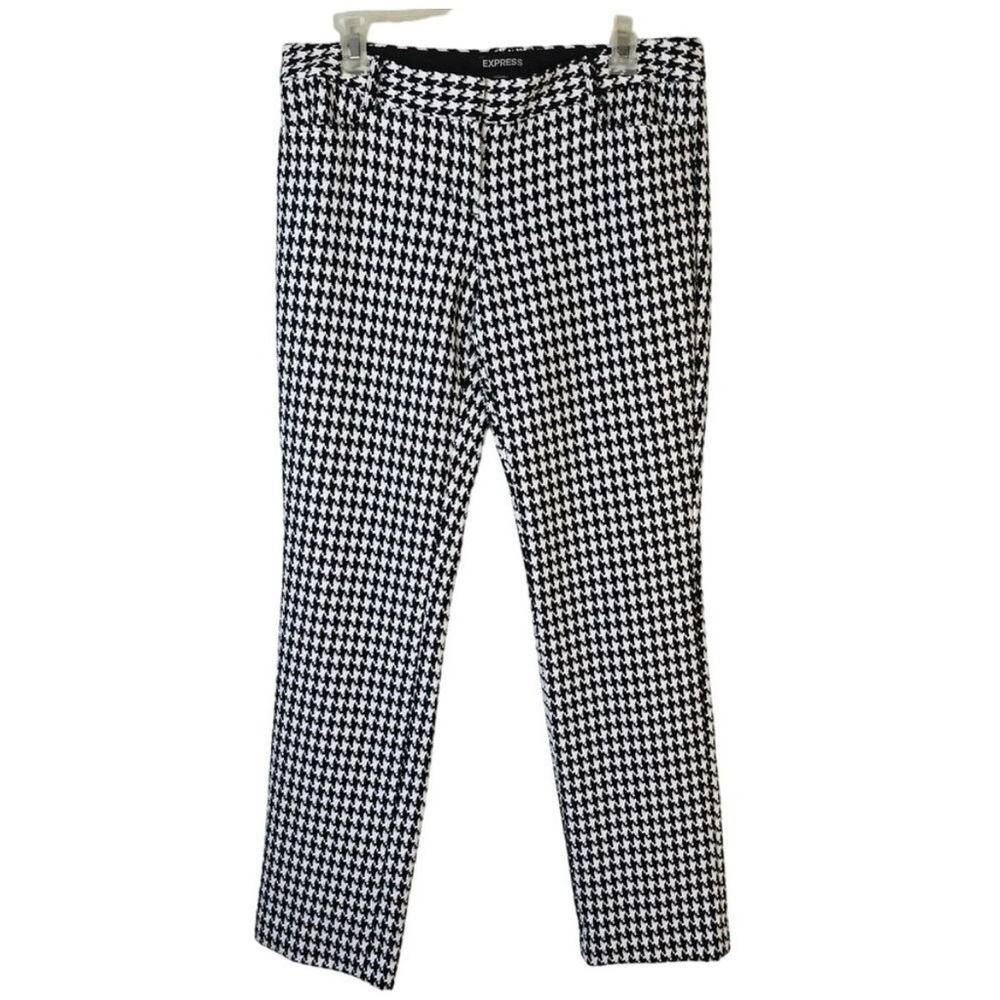 Express Columnist Pants Women's 8R Black White Houndstooth Classic Academia